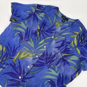 Womens 16W Silk Shirt Button Up Short Sleeve Hawaiian Beachy Coastal Grandma